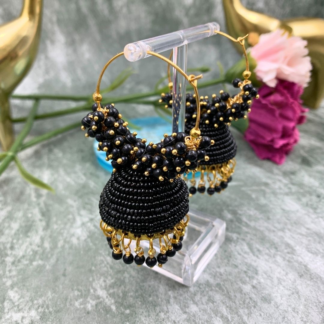 Jhumka Earrings For Women & Girls, Traditional Pearl Jhumki & Hoop Style Earrings - Black